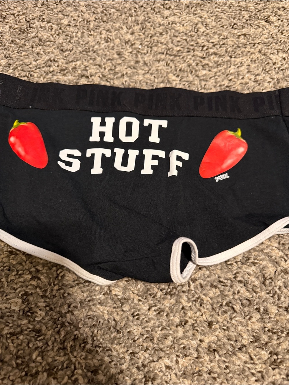 PINK Victoria's Secret Black Boyshorts with Red Pepper Graphic